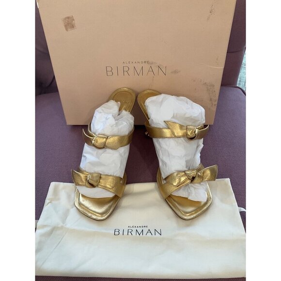 Alexandre Birman Clarita Square Flare 85 in Oro Gold 38 with Box High Heels - Picture 7 of 16